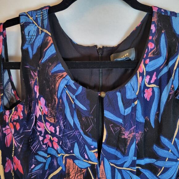Maeve Womens Elia Floral Dress Size 14 Blue Cold-Shoulder Keyhole Trad Wide - Picture 3 of 10